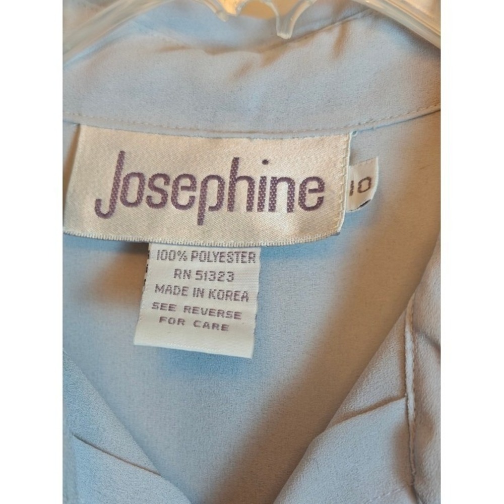 Vintage 80s Joseph Light Blue Pleated Button-Front Office Top Tie Neck Sz 10 - Picture 6 of 11